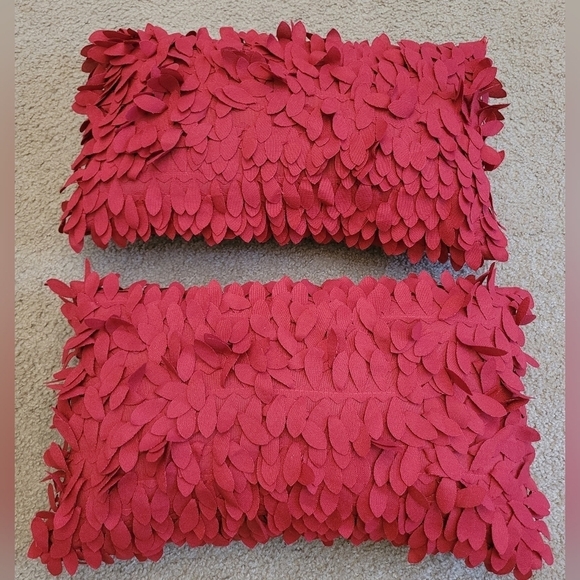 Two 12"×20" Cherry Red Leaf Petals Rectangular Accent Pillows - Picture 3 of 5